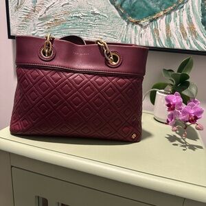 Tory Burch Maroon Quilted Shoulder Bag Flemington